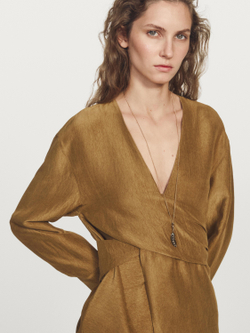 Massimo Dutti Рубашка свободного кроя с поясом, оливковый