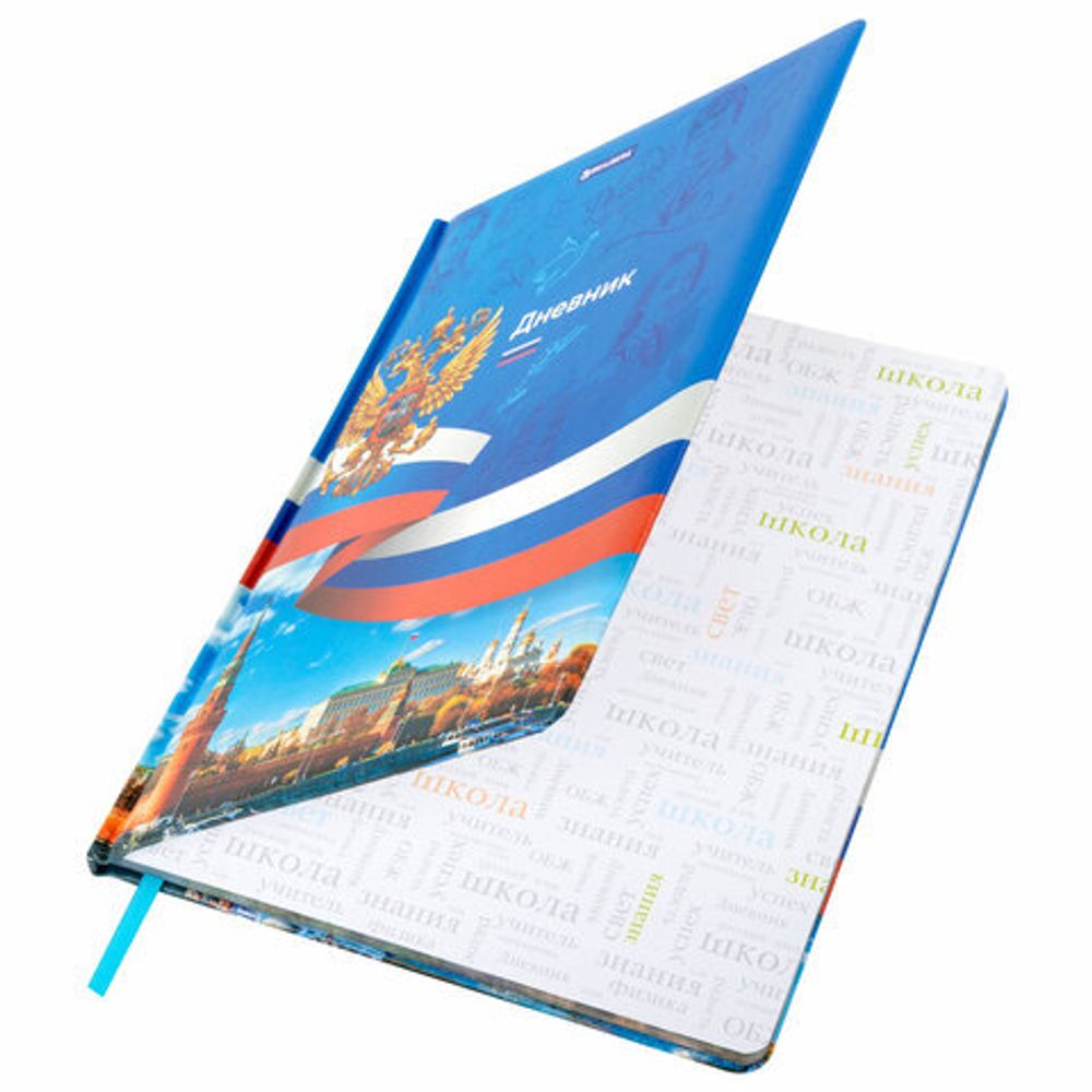 Дневник 1-11 класс 48 л., кожзам (твердая с поролоном), печать, цветной блок, BRAUBERG, "Россия", 106954