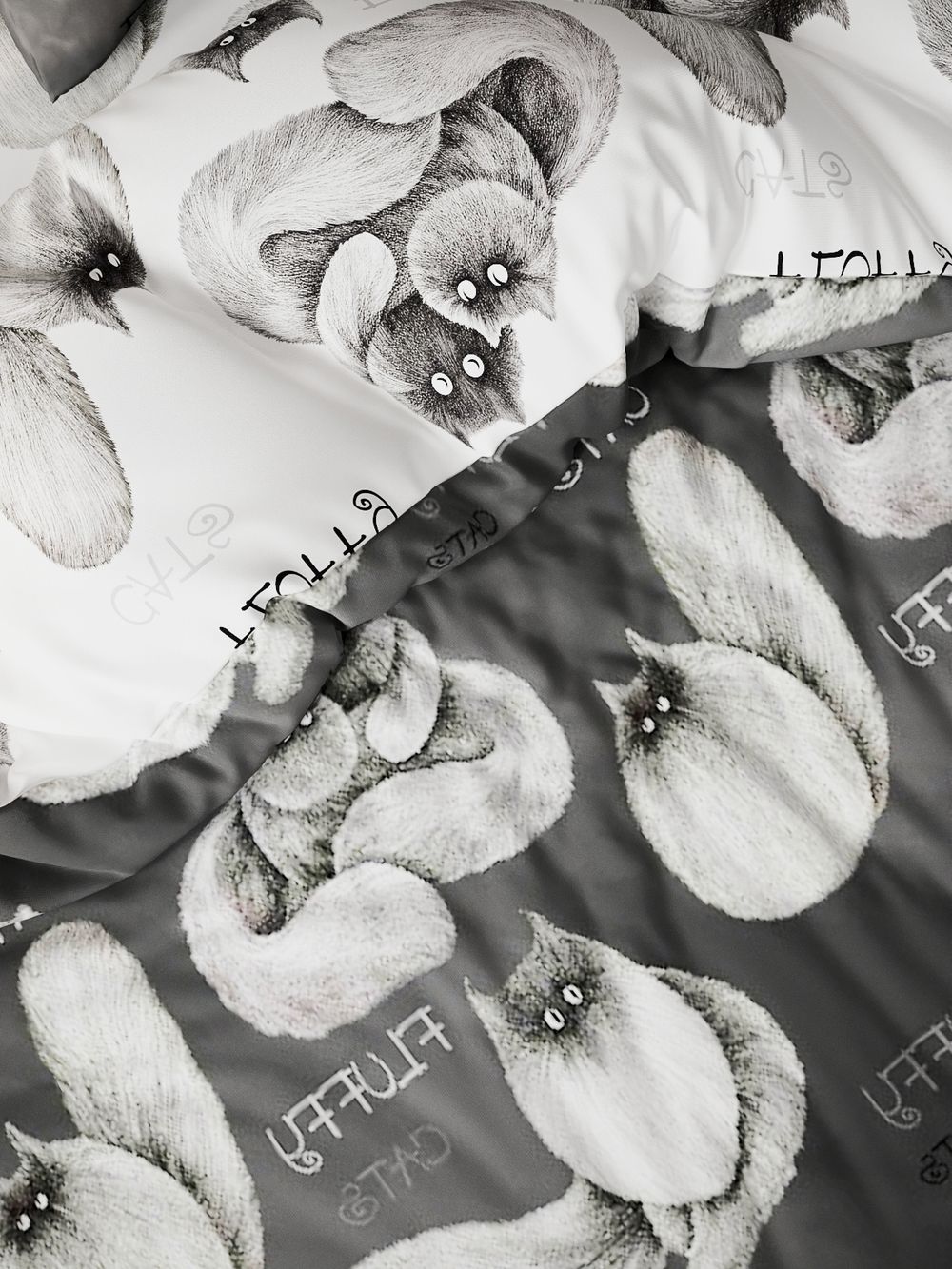 Постельное белье поплин Сказка "Fluffy/Флиппи" евро Наволочка 50х70 см 2 шт Простынь на резинке 180x200 см Пододеяльник 200x215 см