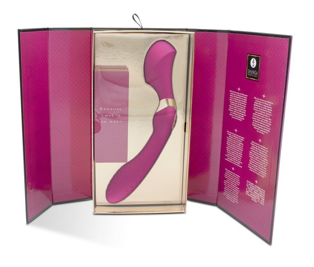 Малиновый двусторонний вибростимулятор ZOA - 26,5 см. (Цвет: малиновый)