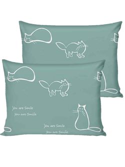 Постельное белье перкаль Сказка "Котики (мята)" 2-спальное  Наволочка 50х70 см 2 шт Простынь  240x215 см Пододеяльник 175x215 см