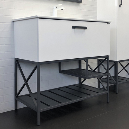 Тумба-умывальник Comforty Бредфорд-90 белый глянец с раковиной Comforty 90E