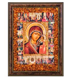 AMB-02/17 Икона «Казанская Божией Матери» (с янтарной крошкой) H-34см