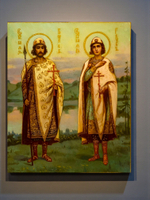 Борис и Глеб святые благоверные князья. Деревянная икона на левкасе