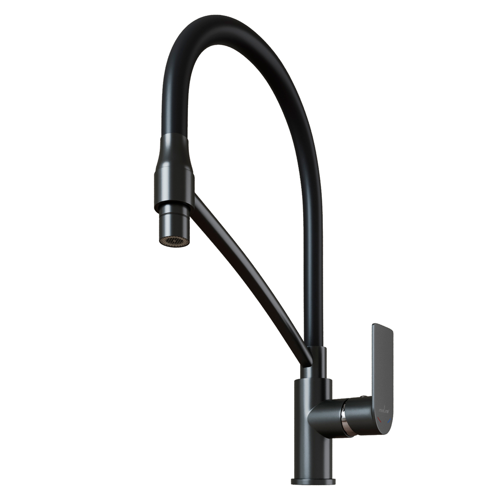 Смеситель для кухни 35k MIXLINE ML33-108GR"City Graphite" гибкий излив с фикс.бок.ручка б/отв ГРАФИТ