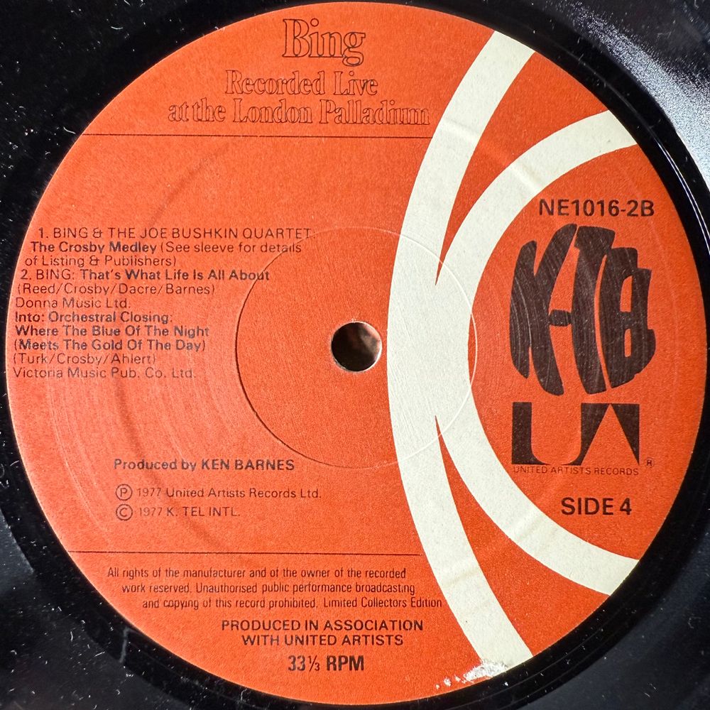 Bing Crosby ‎– Bing Recorded Live At The London Palladium 2LP (Англия 1977г.)