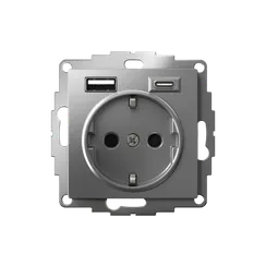 Розетка 1-м СП AtlasDesign 16А IP20 с 2-мя заряд. устройствами USB тип A+C механизм сталь SE ATN000932