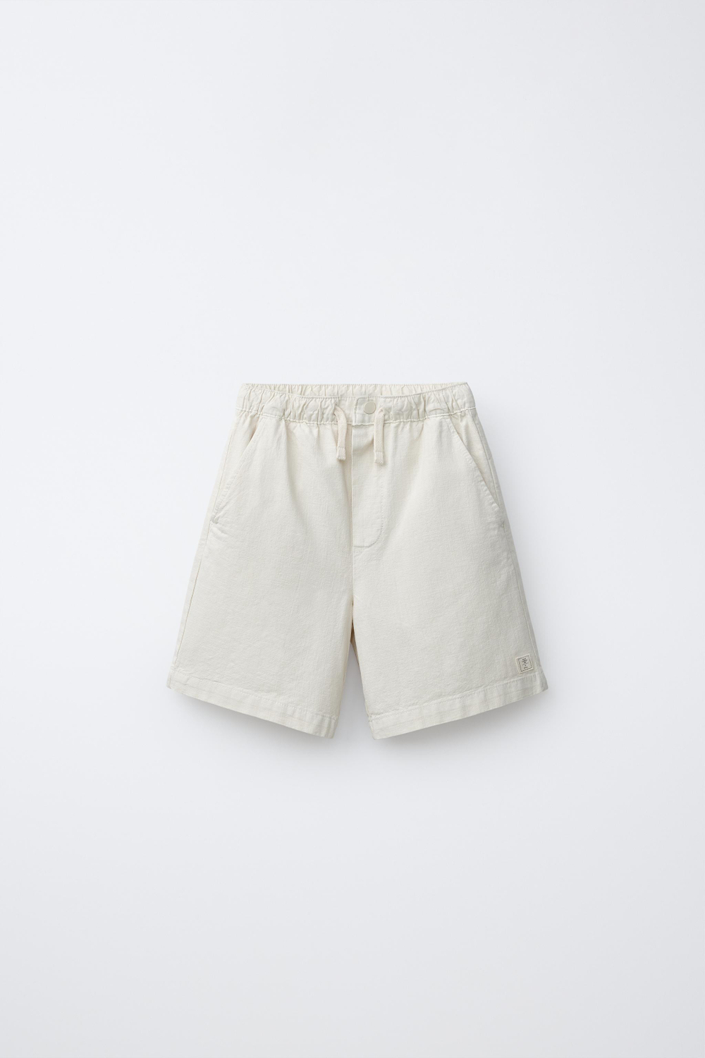 ZARA ХЛОПКОВЫЕ ШОРТЫ-БЕРМУДЫ С ЭЛАСТИЧНЫМ ПОЯСОМ, ЭКРЮ