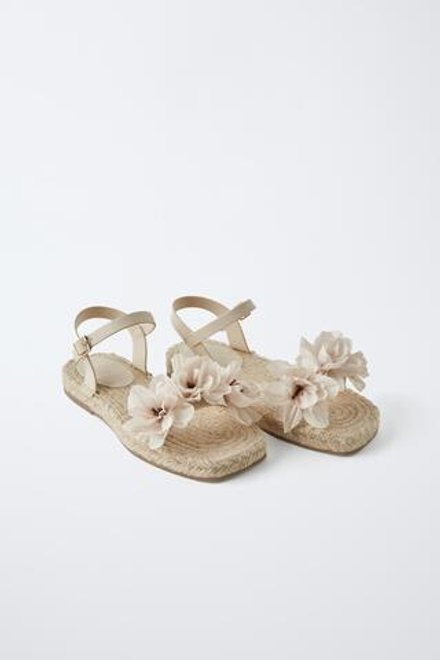 ZARA САНДАЛИИ ИЗ ДЖУТА С ЦВЕТОЧНЫМ ПРИНТОМ, ЭКРЮ