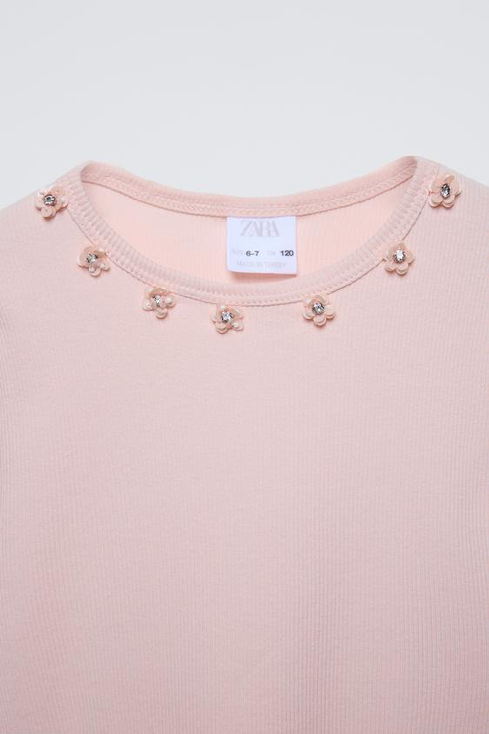 ZARA ФУТБОЛКА В РУБЧИК С ЦВЕТОЧНЫМ ПРИНТОМ, РОЗОВЫЙ