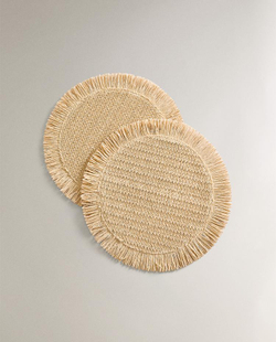 ZARA HOME ПОДСТАВКА ПОД СТОЛОВЫЕ ПРИБОРЫ ИЗ БУМАЖНОЙ ЛОЗЫ С БАХРОМОЙ (2 ШТ.), СВЕТЛО-БЕЖЕВЫЙ