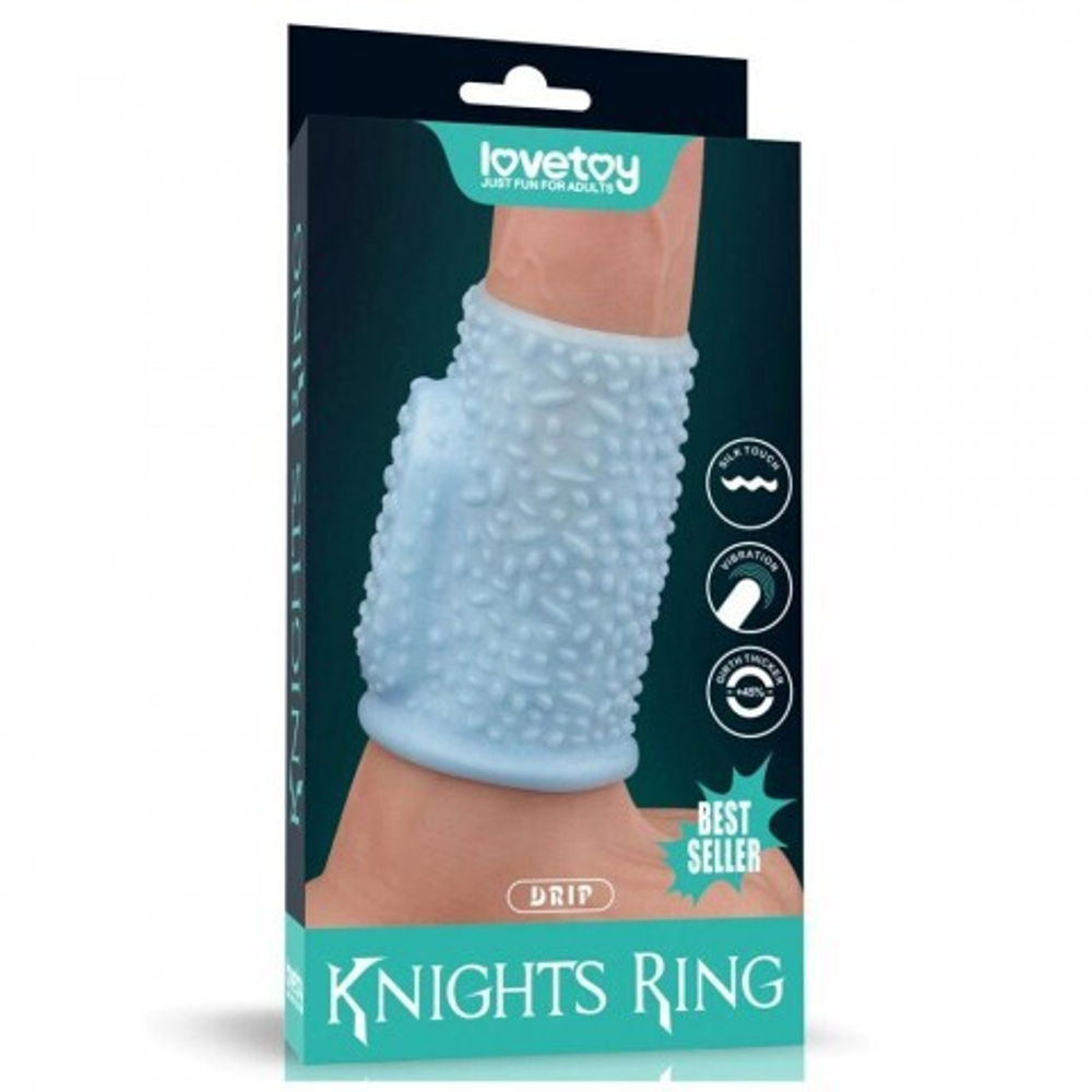 Насадка на пенис с вибрацией Drip Knights Ring (10*3,7) голубая