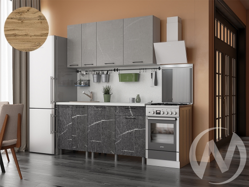 Кухня Мэйбл 1.6м (корпус белый/мрамор лайт; мрамор дарк) 26мм дуб вотан