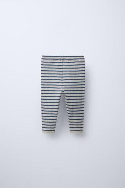 ZARA ЛЕГИНСЫ В ПОЛОСКУ И РУБЧИК, ВЫЦВЕТШИЙ СИНИЙ