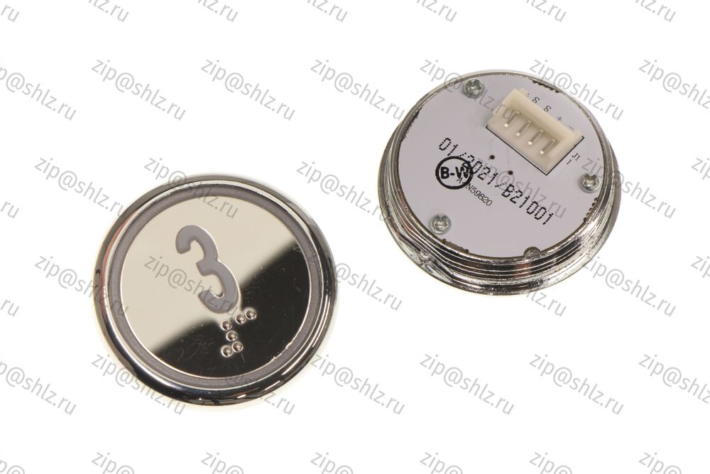 Кнопка (кнопочный модуль) BBP-R550-MRWM-S-W-03-C &quot;3 этаж&quot;, круглая, статическая белая подсветка, с кодом Брайля.