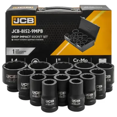 Набор головок ударных глубоких 1''14пр. (12гр.) (22,24,27,30,32,33,34,36,38,41,46,50,55,60мм) JCB JCB-8152-9MPB