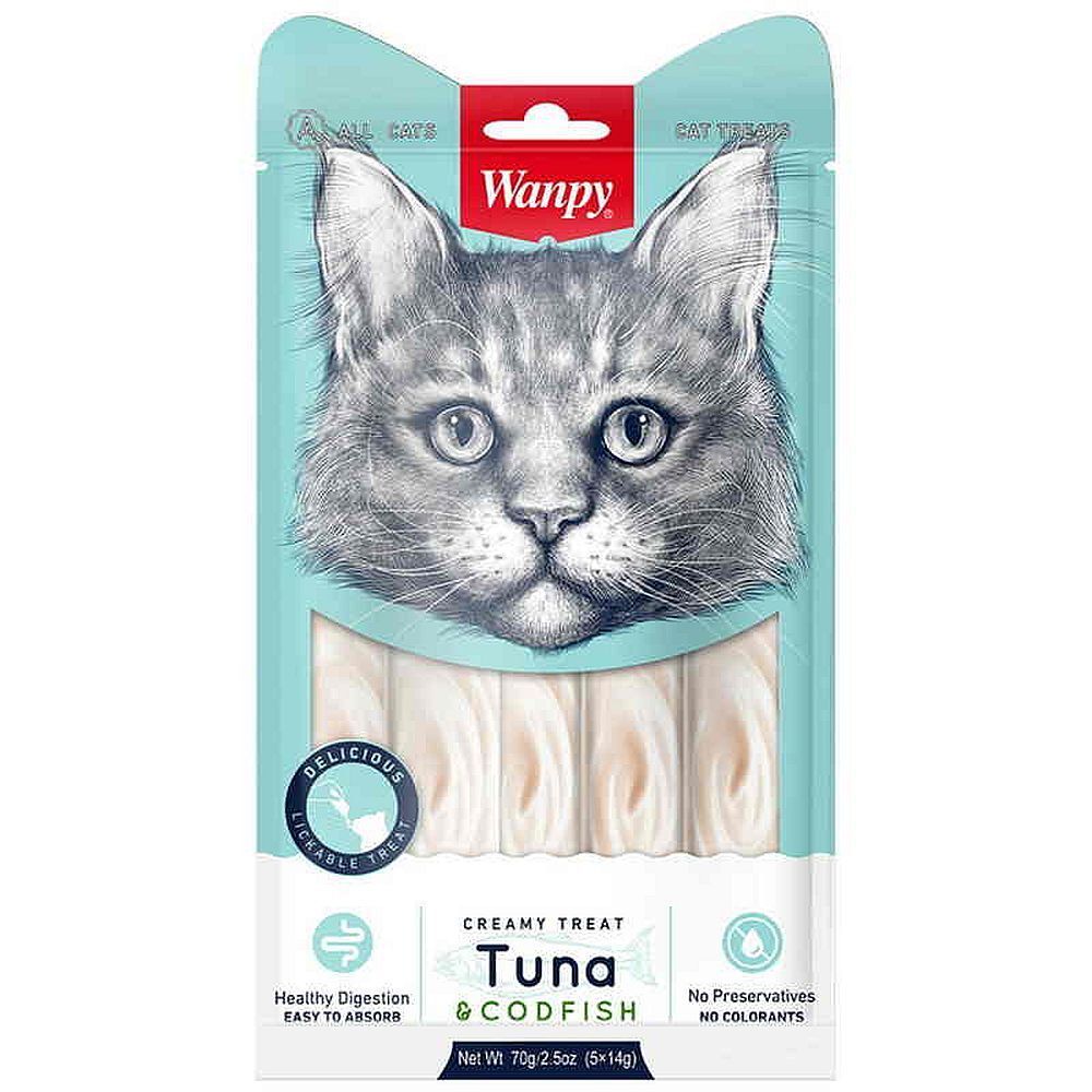 Wanpy Cat Лакомство для кошек «нежное пюре» из тунца и трески 70 г