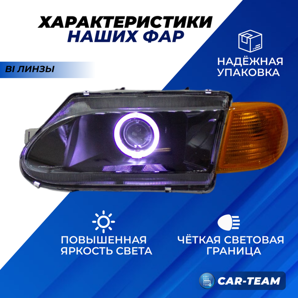 Фары ВАЗ 2113, 2114, 2115 передние с би линзой и круглыми ангельскими глазками, желтые поворотники