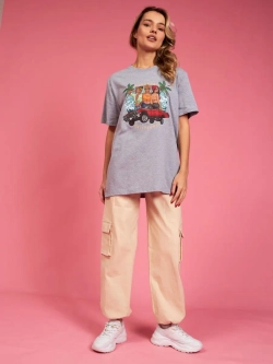 Футболка серая оверсайз с принтом