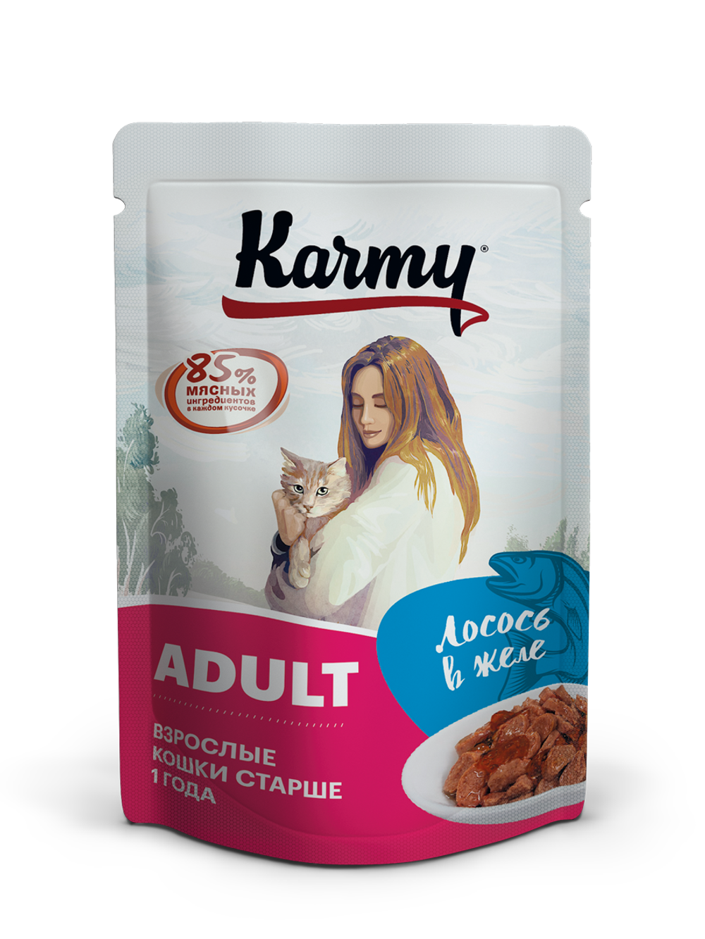 Karmy Adult Влажный корм для взрослых кошек лосось в желе, 80 гр
