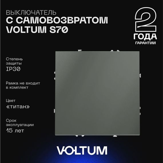 Выключатель с самовозвратом встраиваемый Voltum S70 одноклавишный 10А, (титан) VLS010606