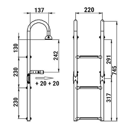 Трап складной с горизонтальным креплением, 3 белых ступени (ширина 220 мм.)