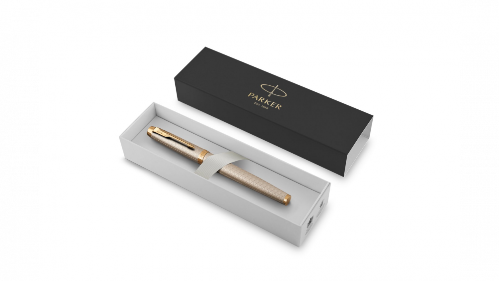 Перьевая ручка Parker IM Premium Warm Silver (grey)  GT, перо: F, цвет чернил: blue, в подарочной упаковке.