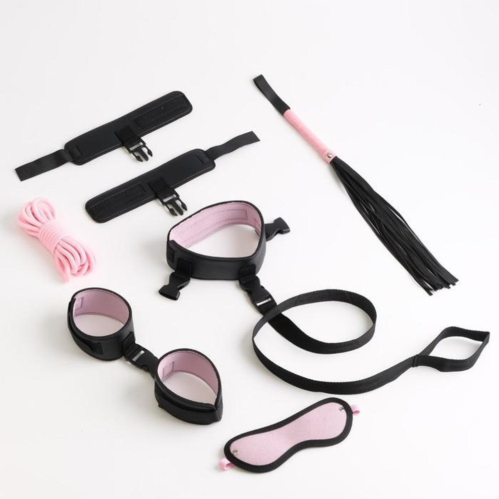 Черно-розовый эротический набор из 7 предметов (Цвет: черный с розовым)