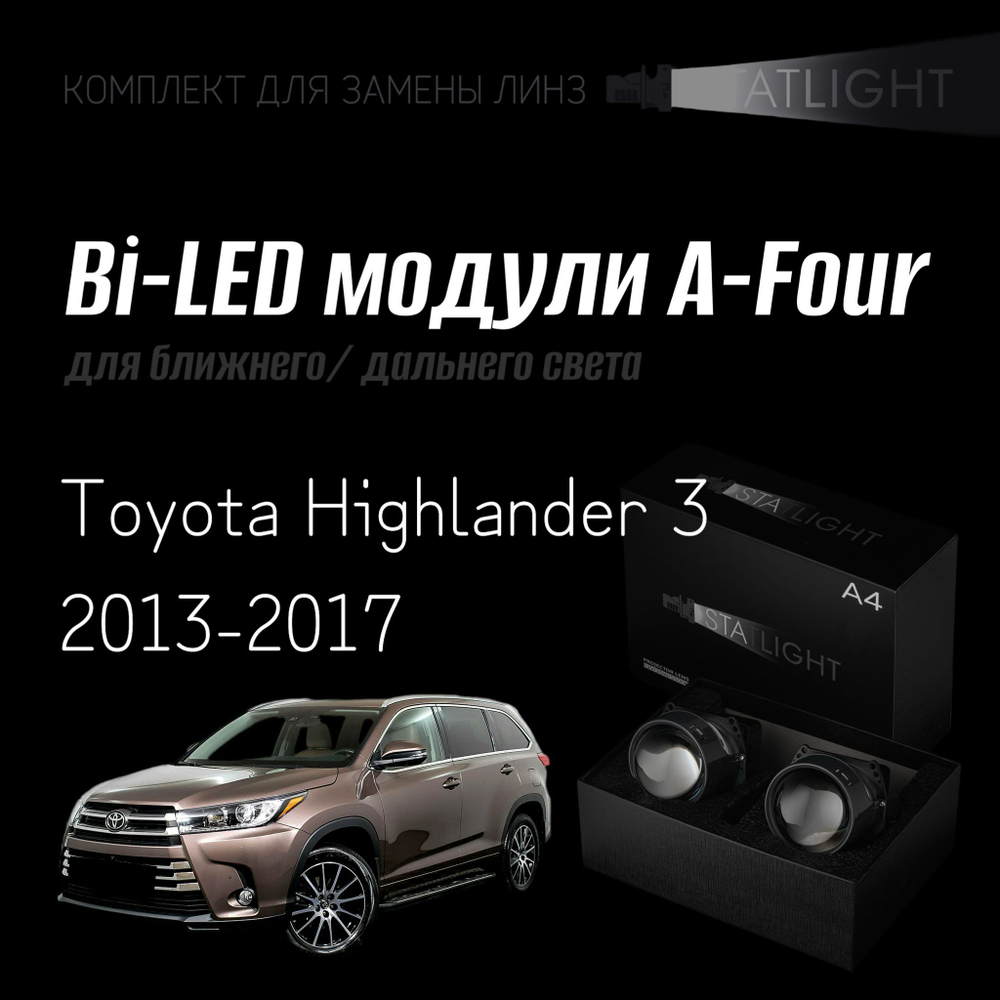 Светодиодные линзы Statlight A-Four Bi-LED линзы для фар Toyota Highlander 3 2013-2017 MonoLed, комплект билинз, 2 шт