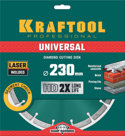 KRAFTOOL Universal, 230 мм, (22.2 мм, 10 х 2.8мм), сегментный алмазный диск (36680-230)