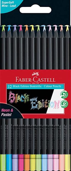 Rəngli karandaş \ Цветные карандаши Faber-Castell Colouring Pencils Black Edition Neon and Pastel Colours, Set of 12, Multicolor (116410)