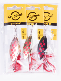 Набор блесен вращающихся LUCKY JOHN Spin-X Long №4, 9 г, цвет SR, CR, GR (3 шт)