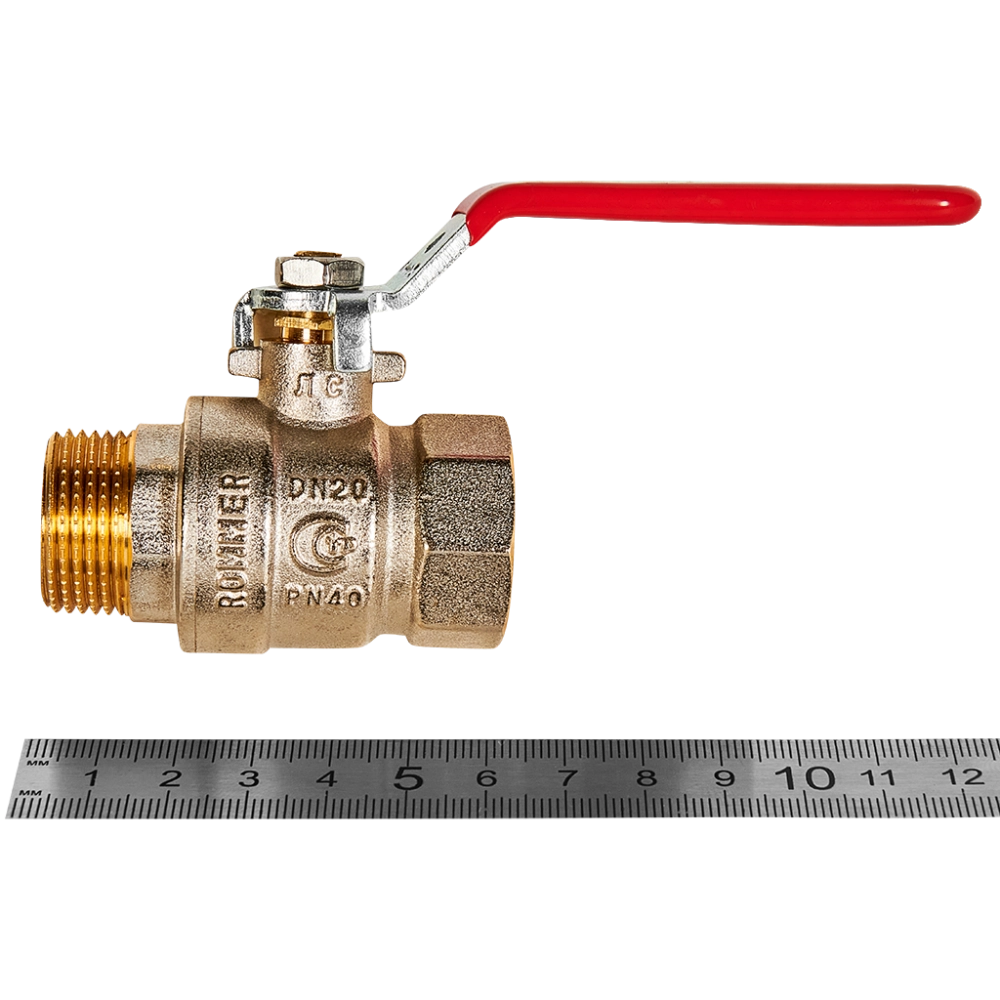 Кран шаровой полнопроходной ROMMER - 3/4" (ВР/НР, PN40, ручка-рычаг)
