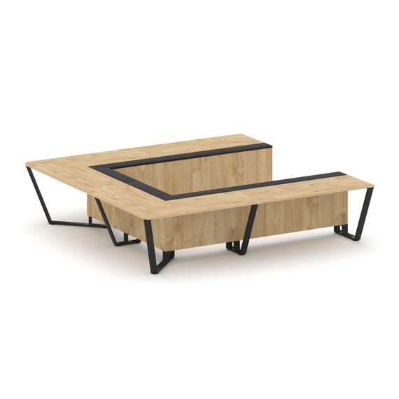 Steel Meet Стол переговорный П-образный KMK-PR.B.SP-11P Тиквуд Светлый/Графит Глянец/Металл Черный 3