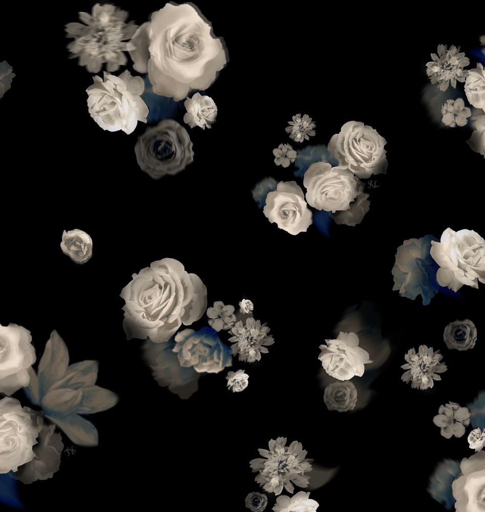 Leticia, косынка из черного шифона с крупным цветочным принтом