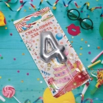 Свеча для торта Цифра Глянец «4» 5,5 см, серебро