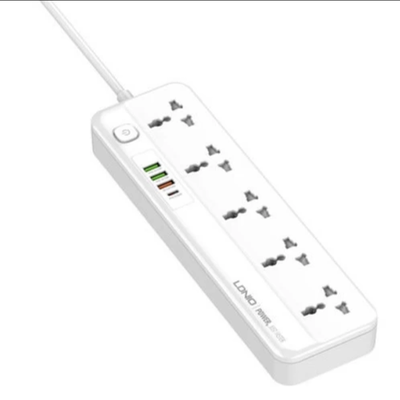 Cетевой фильтр Ldnio SC5415 на 5 розеток, 2500 Вт, 4 USB порта, QC 3.0, Type-C 20W, белый, 2м