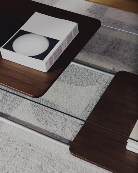 Журнальный столик Tarsel 140х60х30 см, орех, сталь, стекло