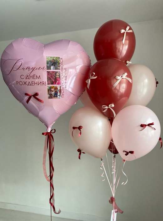 Воздушные гелиевые шарики с доставкой по Хабаровску бантики шар с фото песок/мерло/пыльная роза№4405