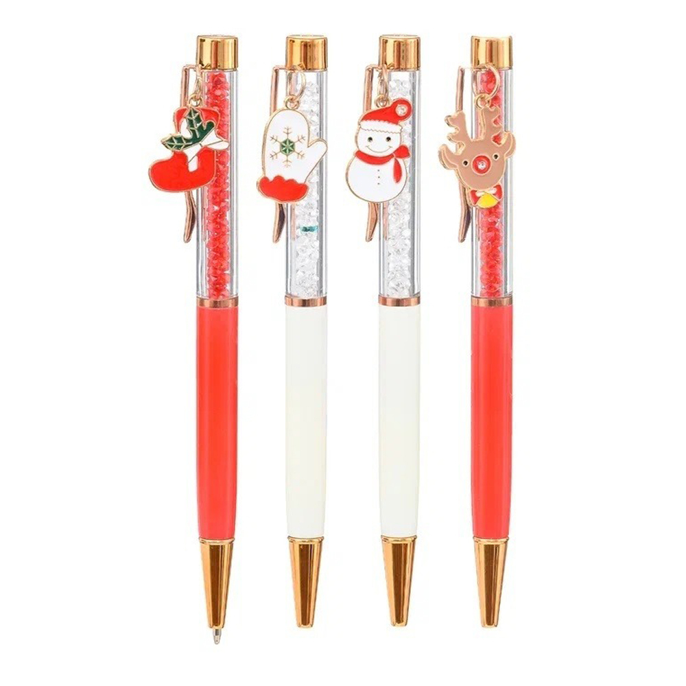 Ручка шариковая, масляная, автоматическая, Basir, синие чернила, серия "НОВОГОДНЯЯ", с поворотным механизмом и стразами, 36 шт