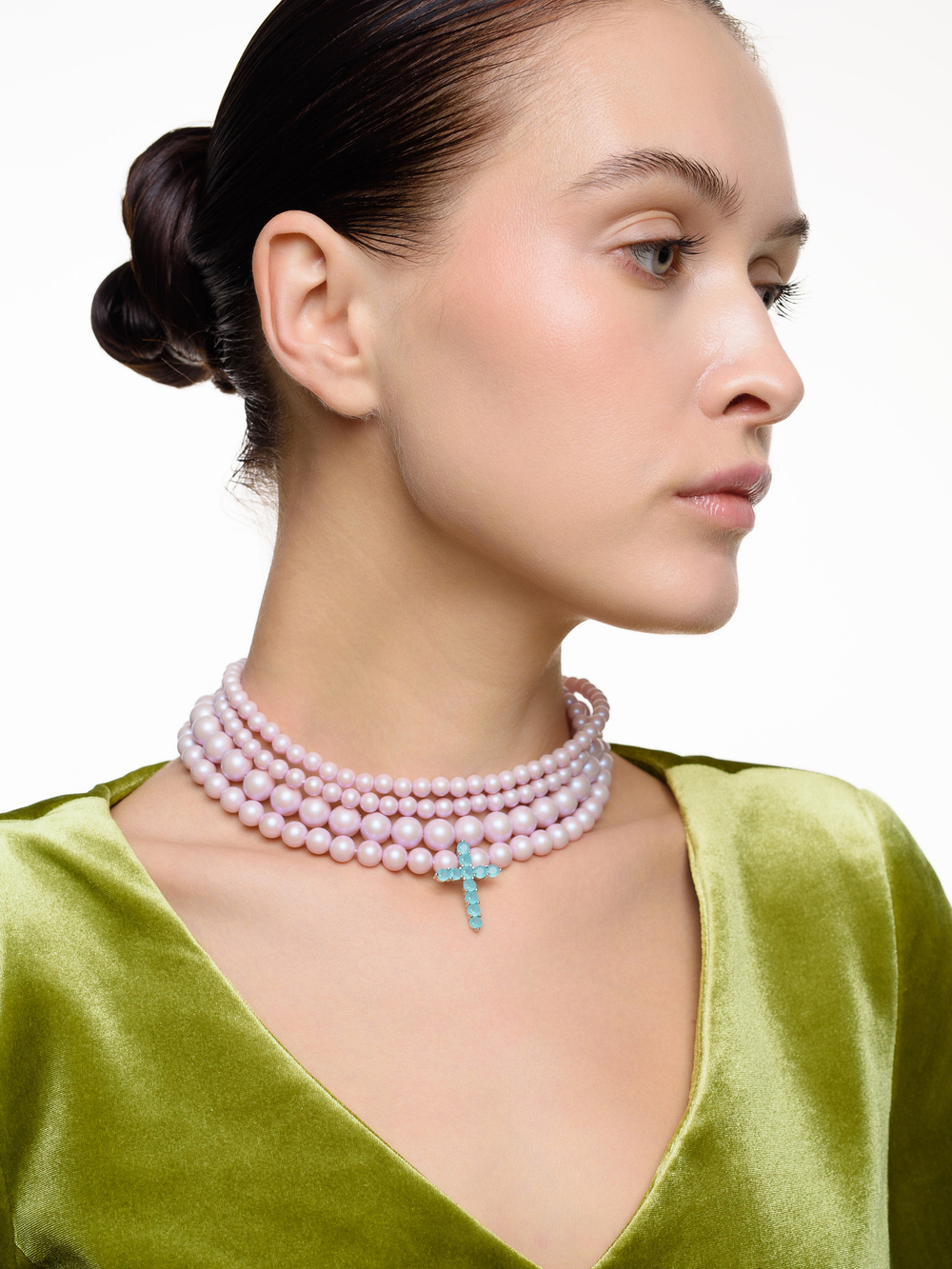 Колье "Blue cross pink" Silver