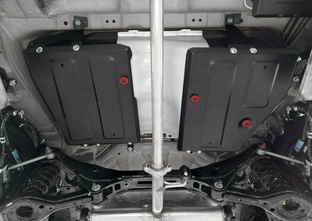 Защита топливного бака АвтоБроня для Jetour X50 МКПП, РКПП FWD 2024-н.в., рынок РФ, сталь 1.5 мм, с крепежом, штампованная, 111.00966.1