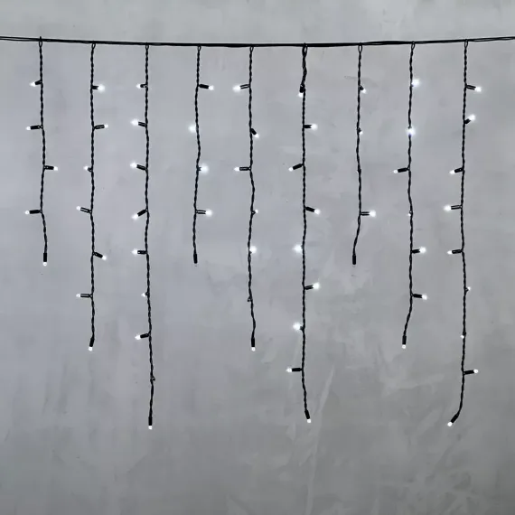 Светодиодная бахрома с колпачком 3,2*0,9 м., 168 белых LED ламп, мерцание, каучуковый черный провод, LTC (LL168BLW-1-2W)