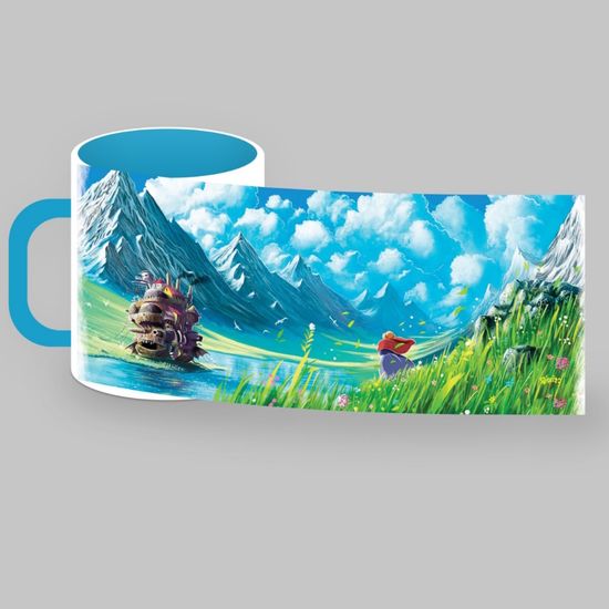 Кружка керамическая объем 330мл, "Потрясающий мир Хаула", (голубая)