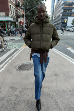 ZARA НЕПРОМОКАЕМЫЙ ВЕТРОЗАЩИТНЫЙ КОРОТКИЙ АНОРАК, ХАКИ