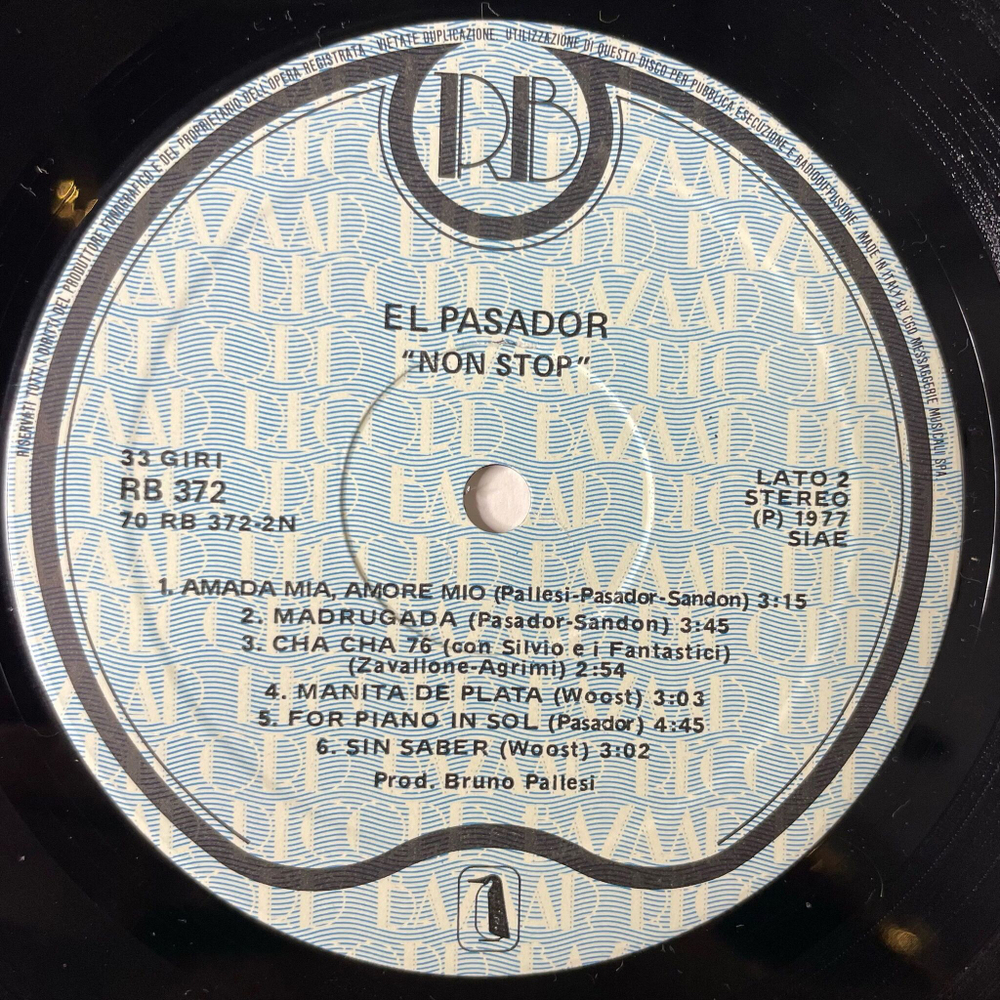 Винтажная виниловая пластинка LP El Pasador Non Stop (Italy 1977) Amanda Mia , Amore Mio
