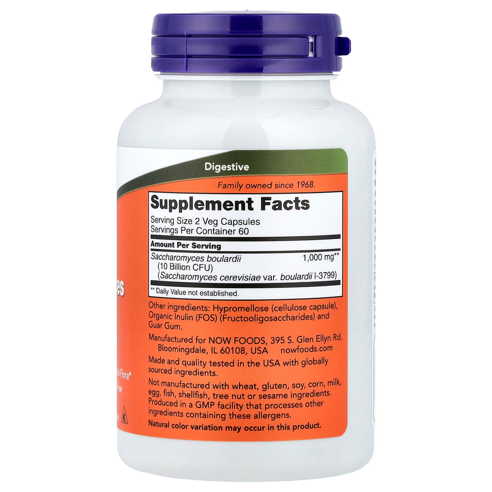 NOW Foods, Сахаромицеты Буларди, 5 млрд КОЕ, 120 вегетарианских капсул