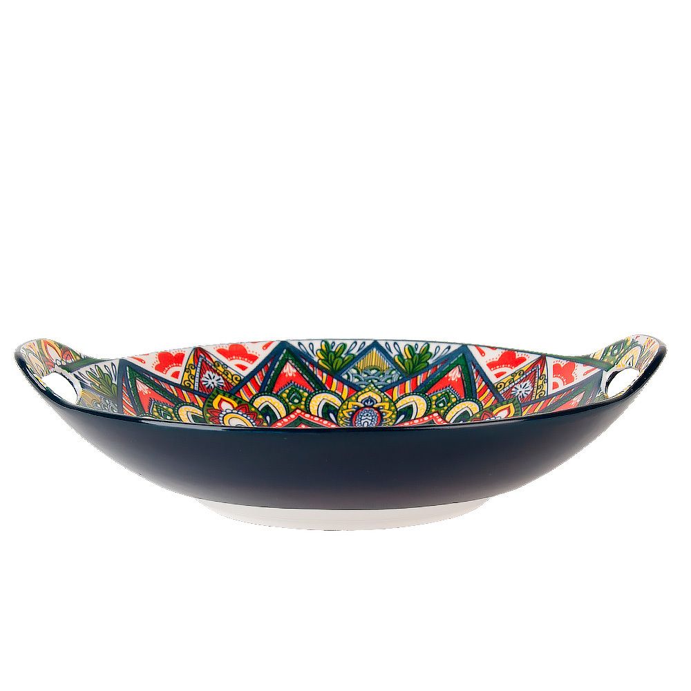 Блюдо с ручками " " (синий) 22,5х20,5х4,5см (min9) (транспортная упаковка)