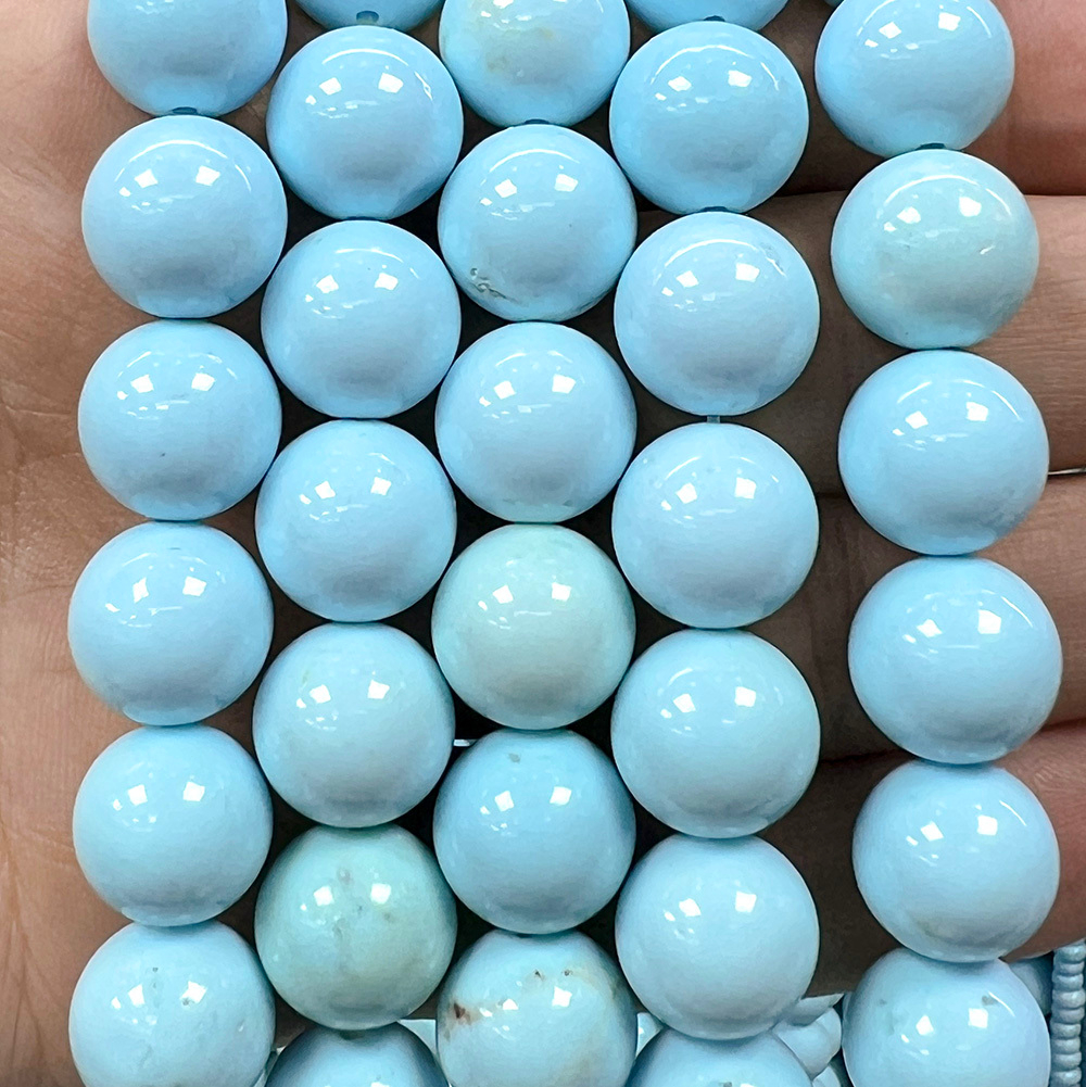 Турквенит Голубой натуральный, бусины шарик 6/8/10/12 мм, на нитке 38 см