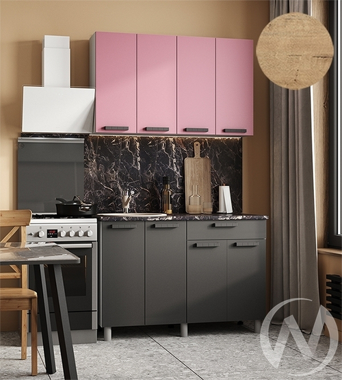 Кухня Кьяра 1.2м (корпус белый/карбон сакура; карбон вулкан) 38мм дуб бунратти